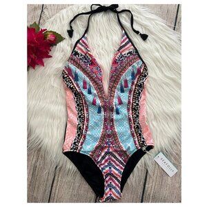B1 -- NWT multicolor SEAFOLLY Sahara Nights deep V one piece swim size 6 $169